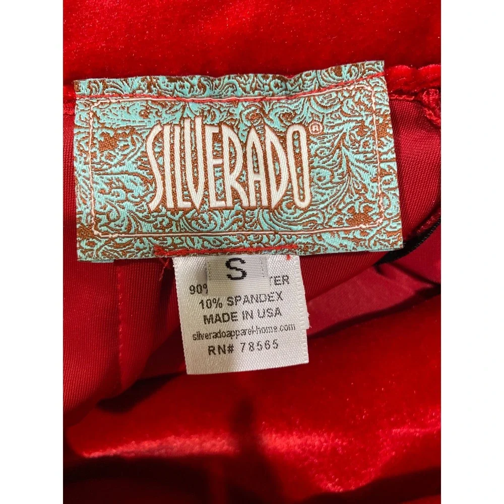VTG Silverado Womens Red Velvet Studded V-Neck Wide Leg Jumpsuit S Western Glam